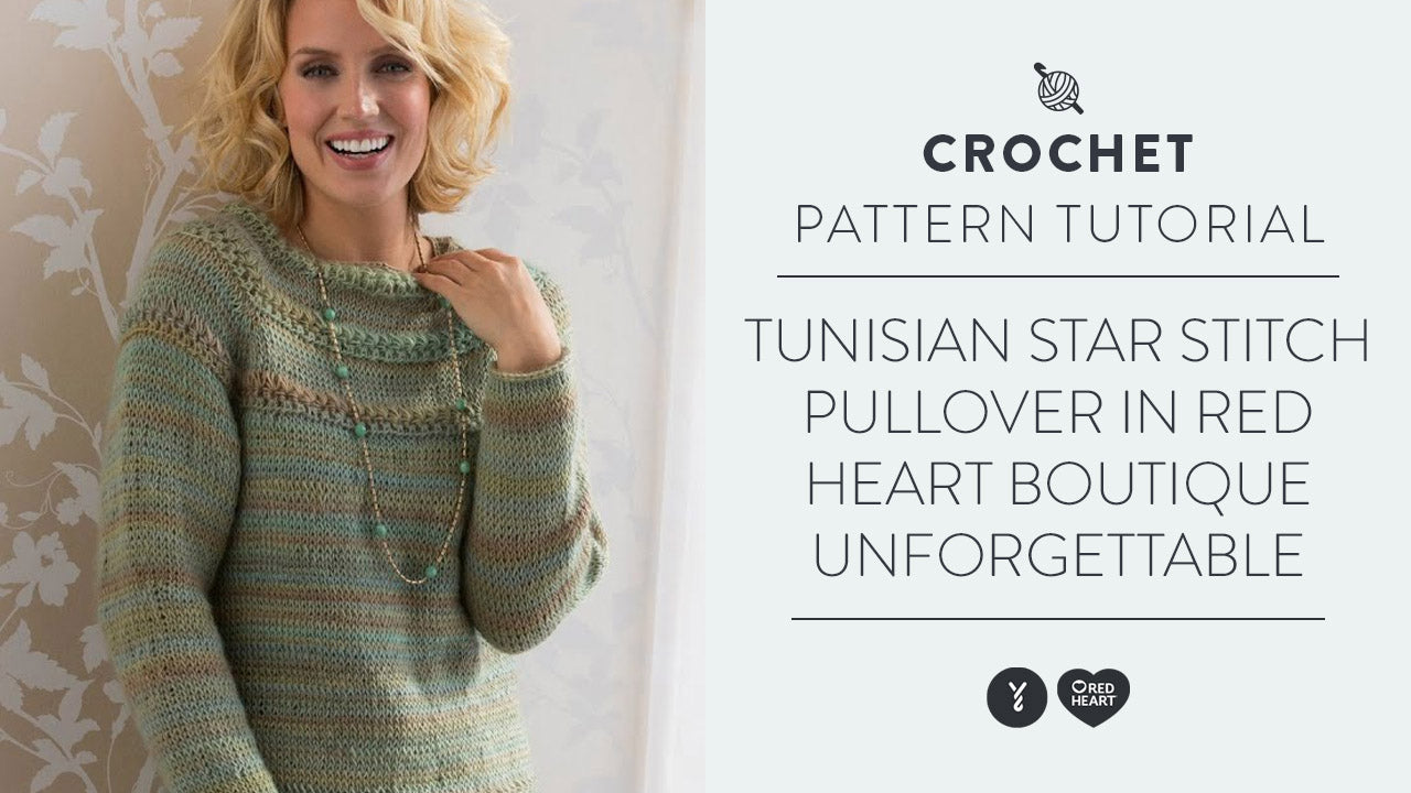 Image of Tunisian Star Stitch Pullover in Red Heart Unforgettable thumbnail