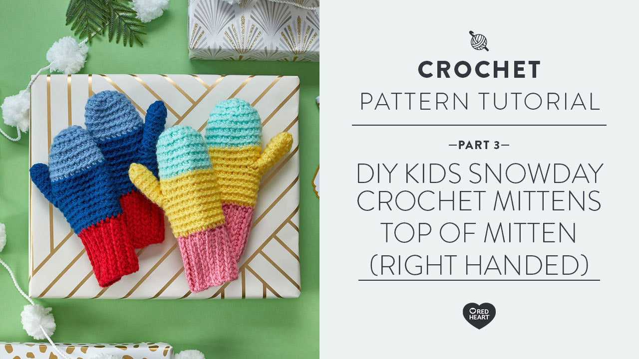 Image of DIY Kids Snowday Crochet Mittens Part 3 of 4 -- Top of Mitten [Right Handed] thumbnail