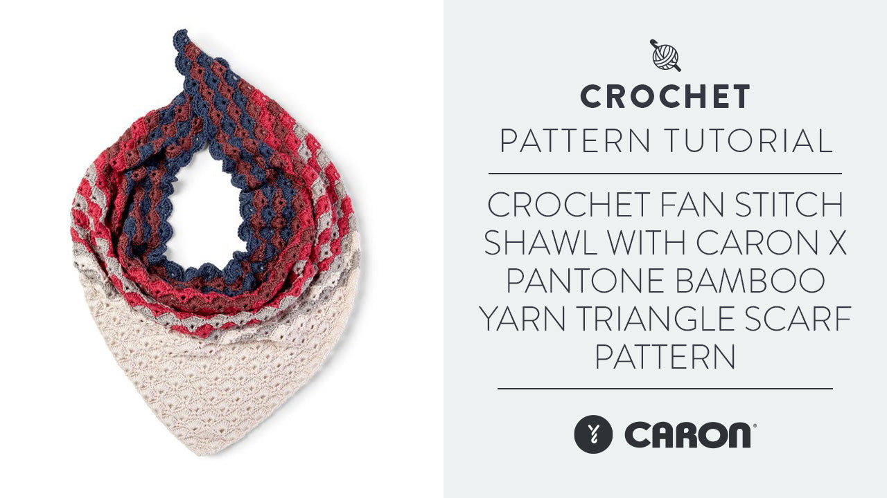 Image of Crochet Fan Stitch Shawl With Caron x Pantone Bamboo Yarn | Triangle Scarf Pattern thumbnail