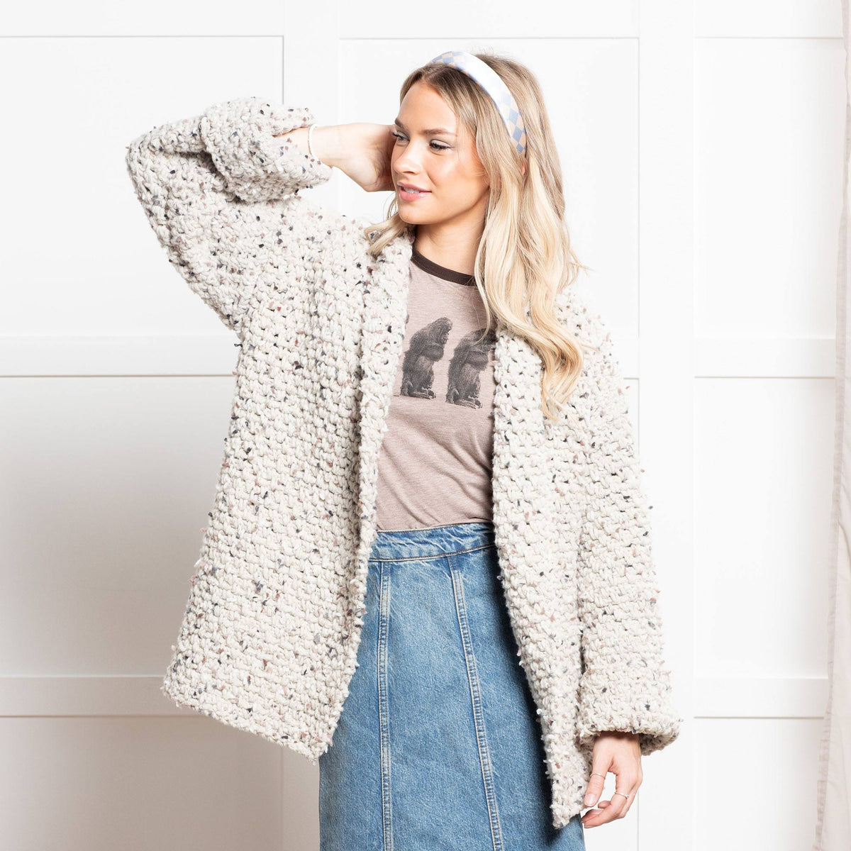Crochet Cardigan made in Bernat Forever Fleece Tweeds Yarn