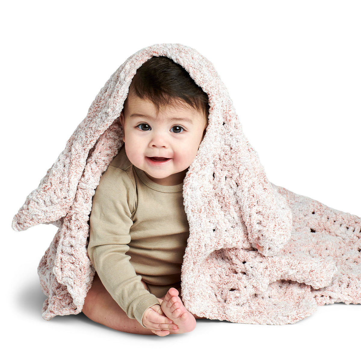 Cozy Rosie, Crochet Blanket made in Bernat Baby Blanket Frosting Yarn