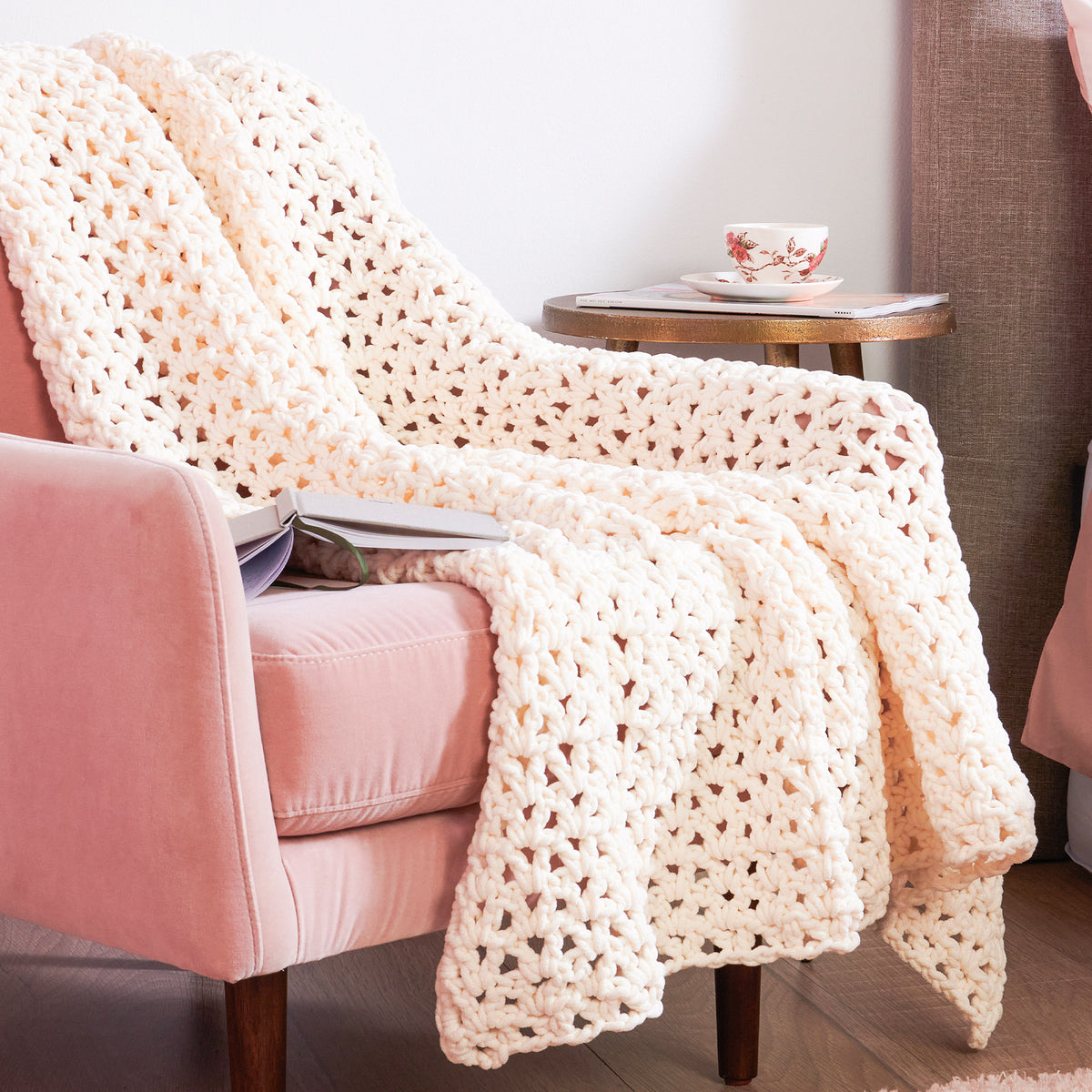 Crochet Blanket made in Bernat Plush Yarn