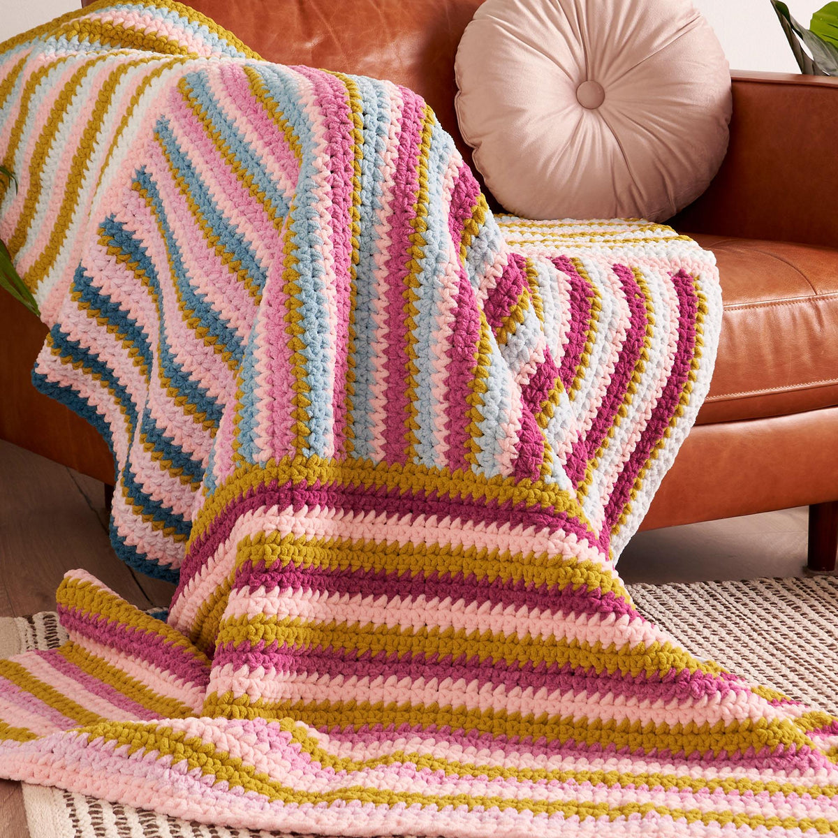 Crochet Blanket made in Bernat Blanket","Blanket Perfect Phasing Yarn