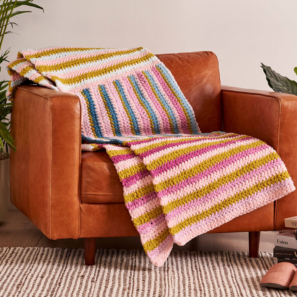 Crochet Blanket made in Bernat Blanket","Blanket Perfect Phasing Yarn