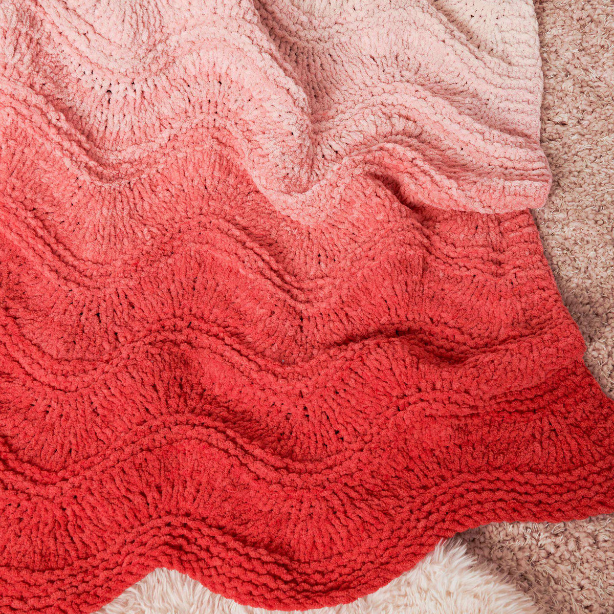 Knit Blanket made in Bernat Blanket Perfect Phasing Yarn
