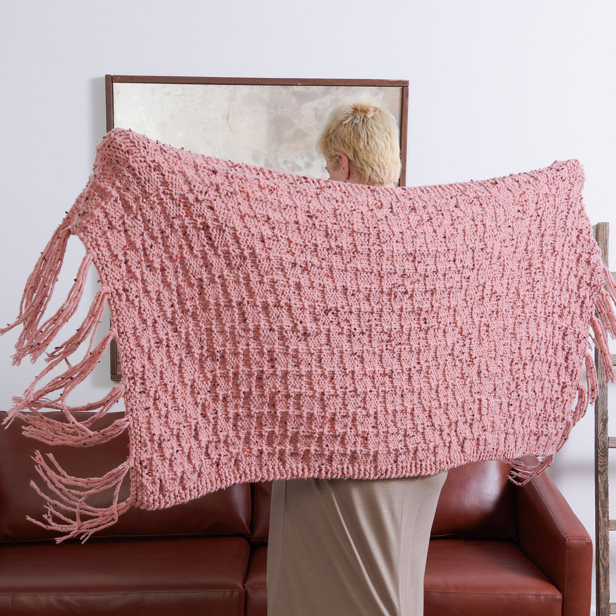 Knit Throw made in Bernat Forever Fleece Tweeds Yarn