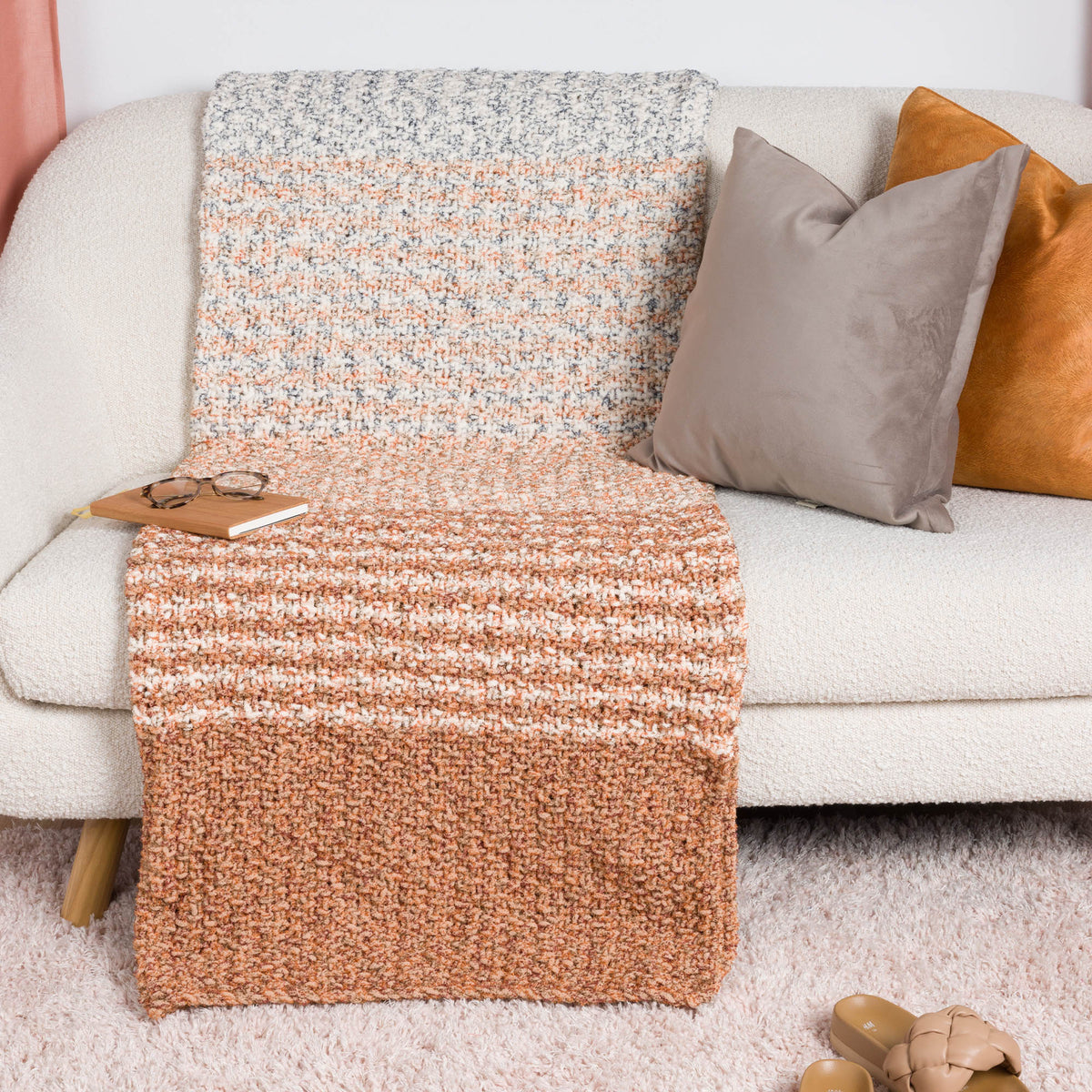 Shifting Sands Knit Blanket made using Bernat yarn