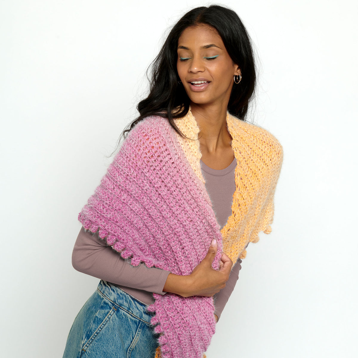 Crochet Shawl made in Caron Colorama Halo Perfect Phasing Yarn