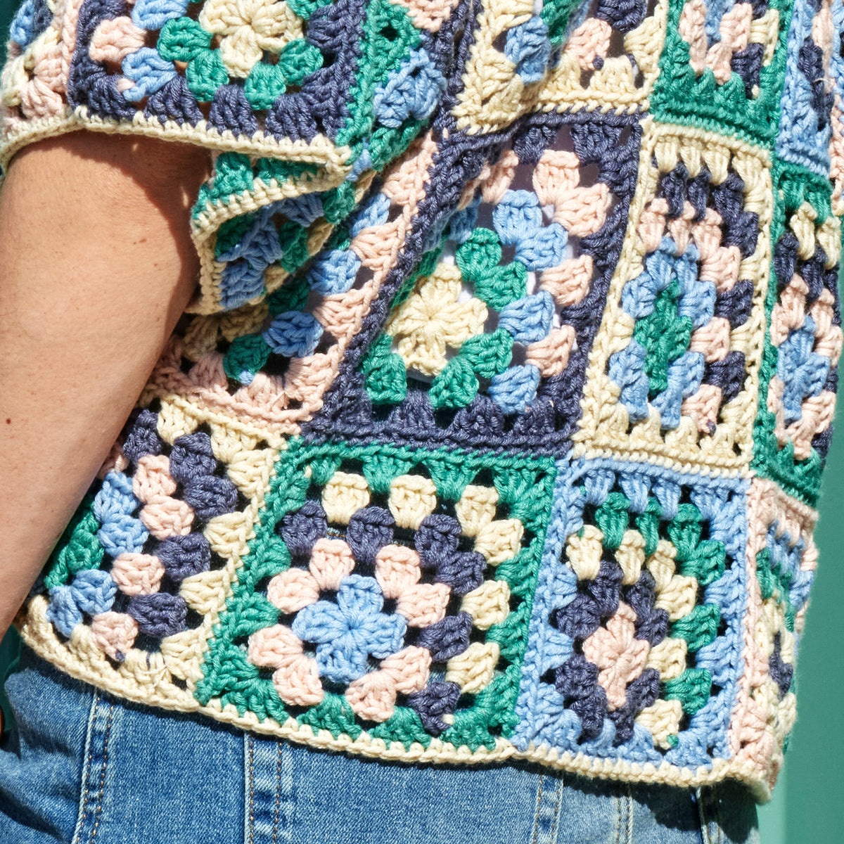 Crochet Cardigan made in Caron Colorama Bamboo Blend Yarn