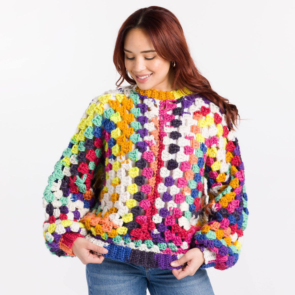 Crochet Hexi Pullover made using Caron yarn