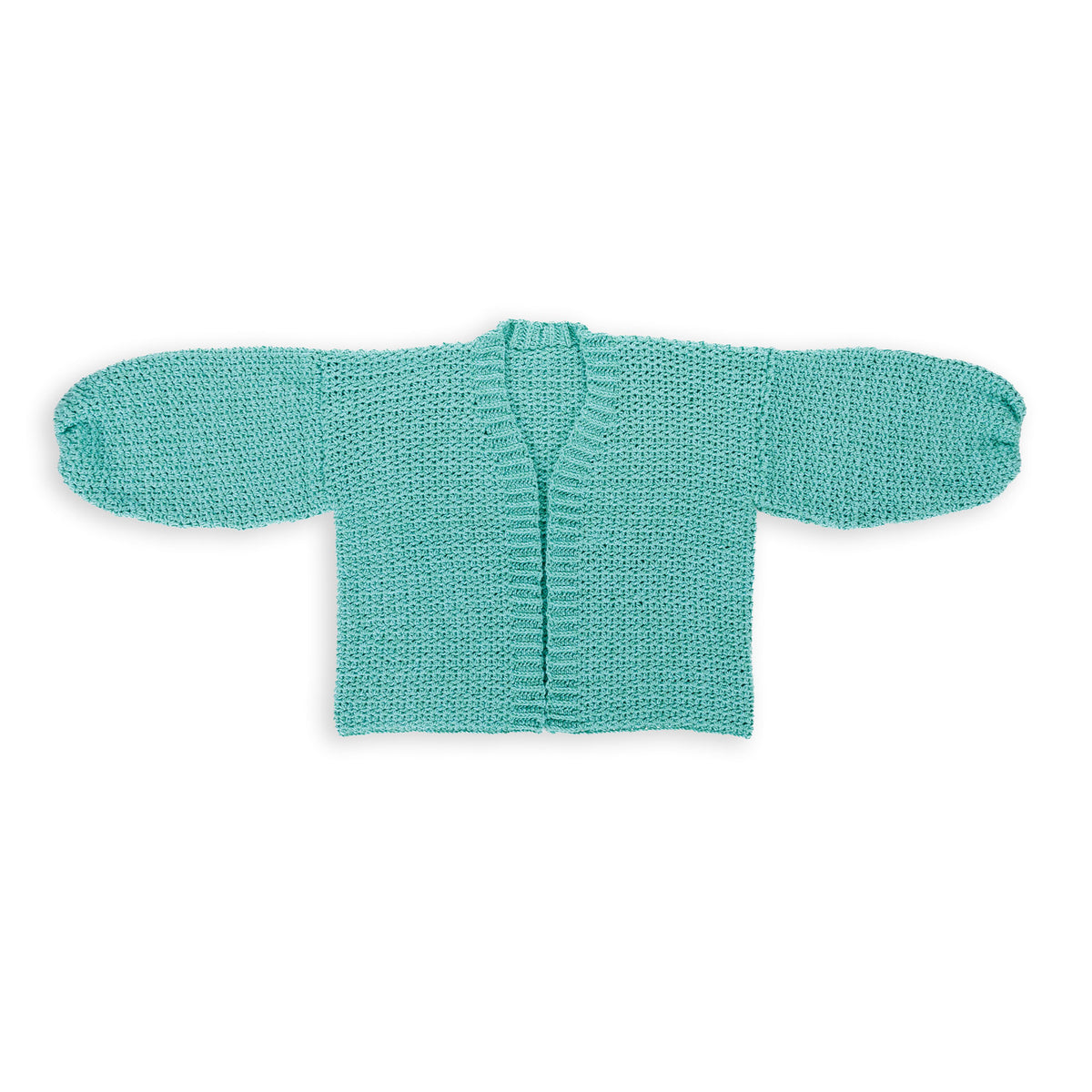 Nice And Easy Crochet Cardigan made using Caron yarn on a white background