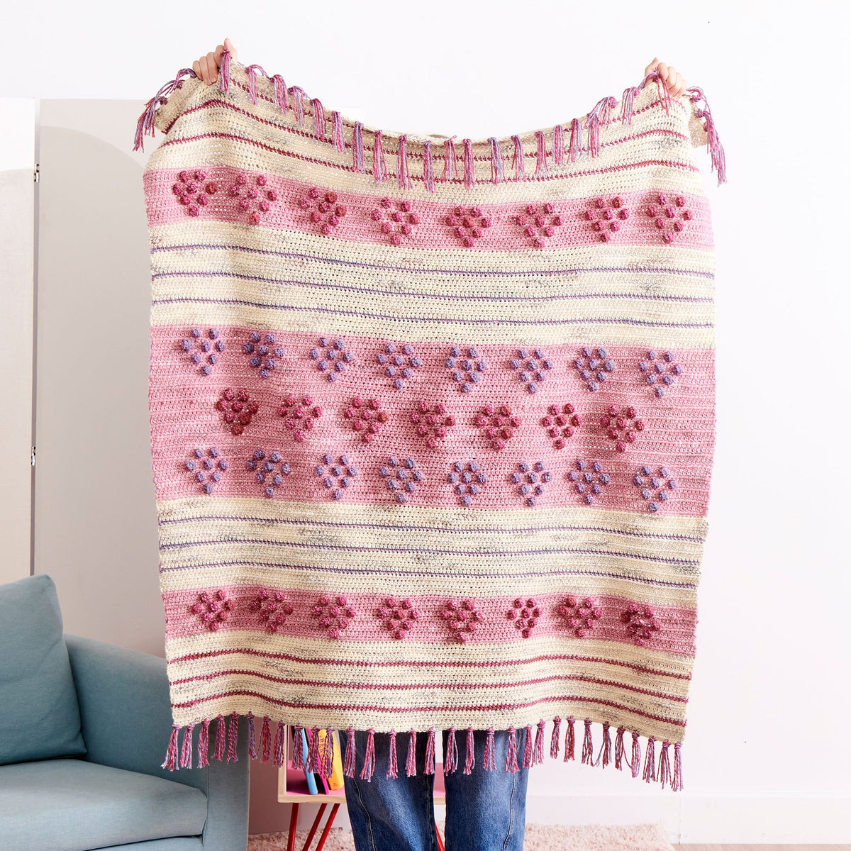 Crochet Blanket made in Caron Jumbo Twirl Yarn