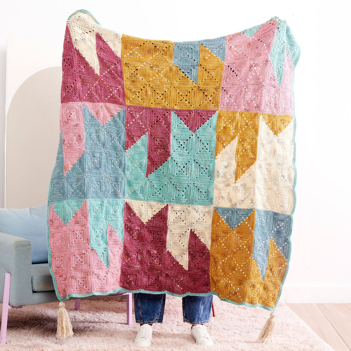 Crochet Blanket made in Caron Jumbo Twirl Yarn