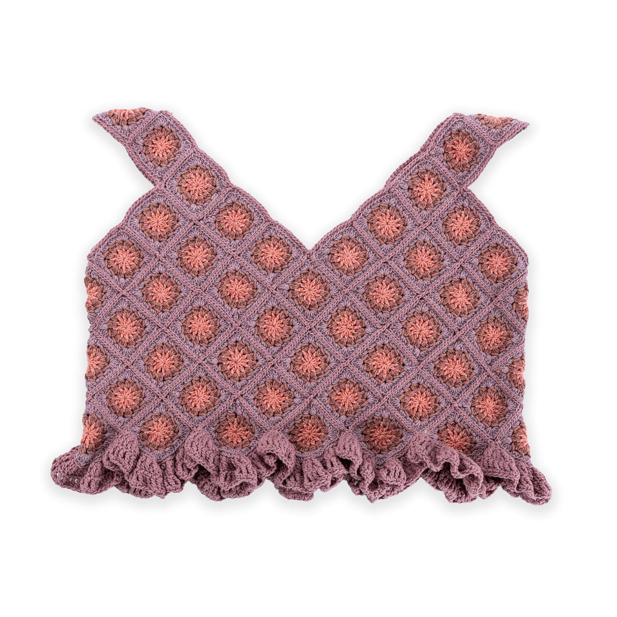 Diagonal Motifs Crochet Tank made using Caron yarn in a styled lifestyle setting