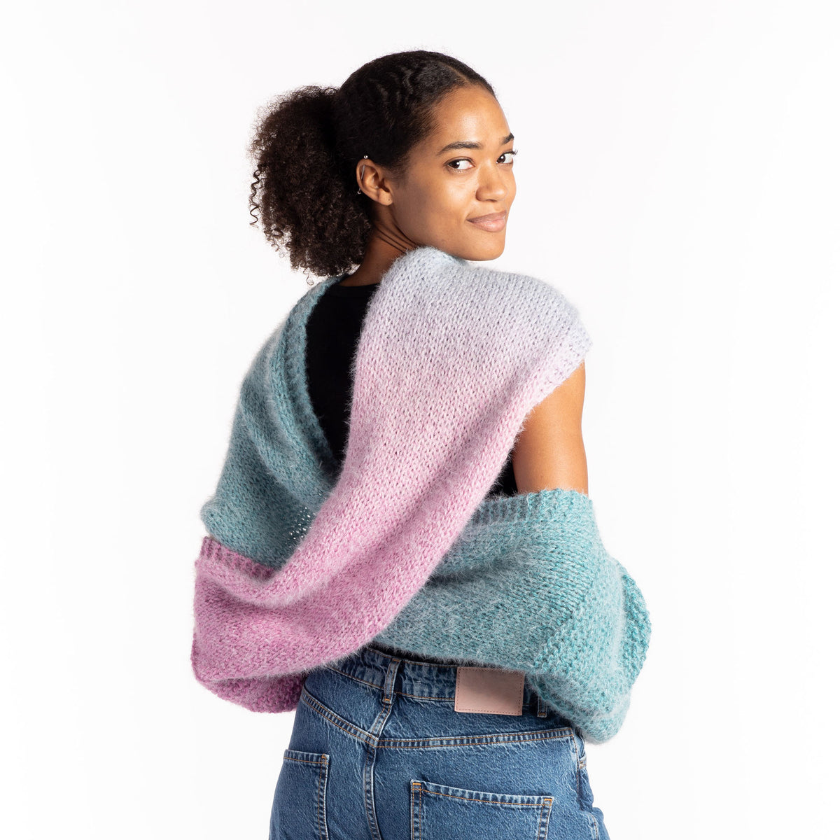 Knit Wrap made in Caron Colorama Halo Perfect Phasing Yarn