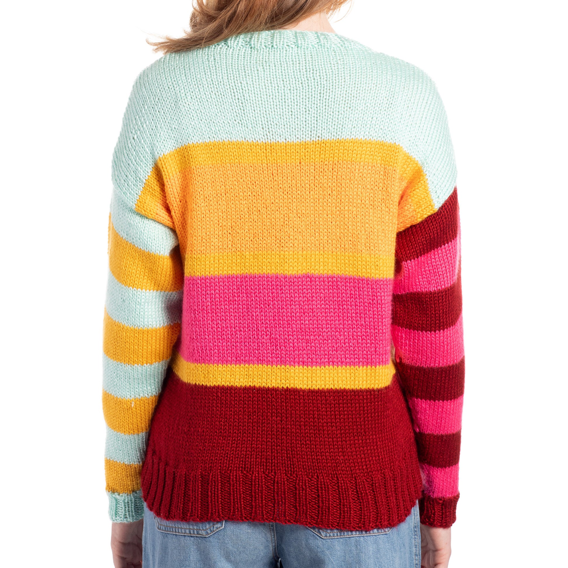 Free Caron Simply Soft Candy Bands Knit Sweater Pattern