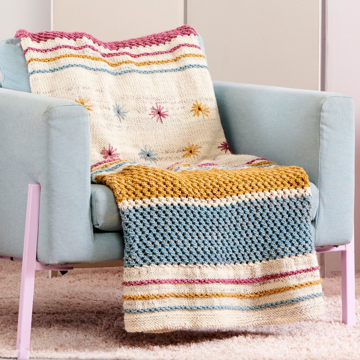 Knit Blanket made in Caron Jumbo Twirl Yarn