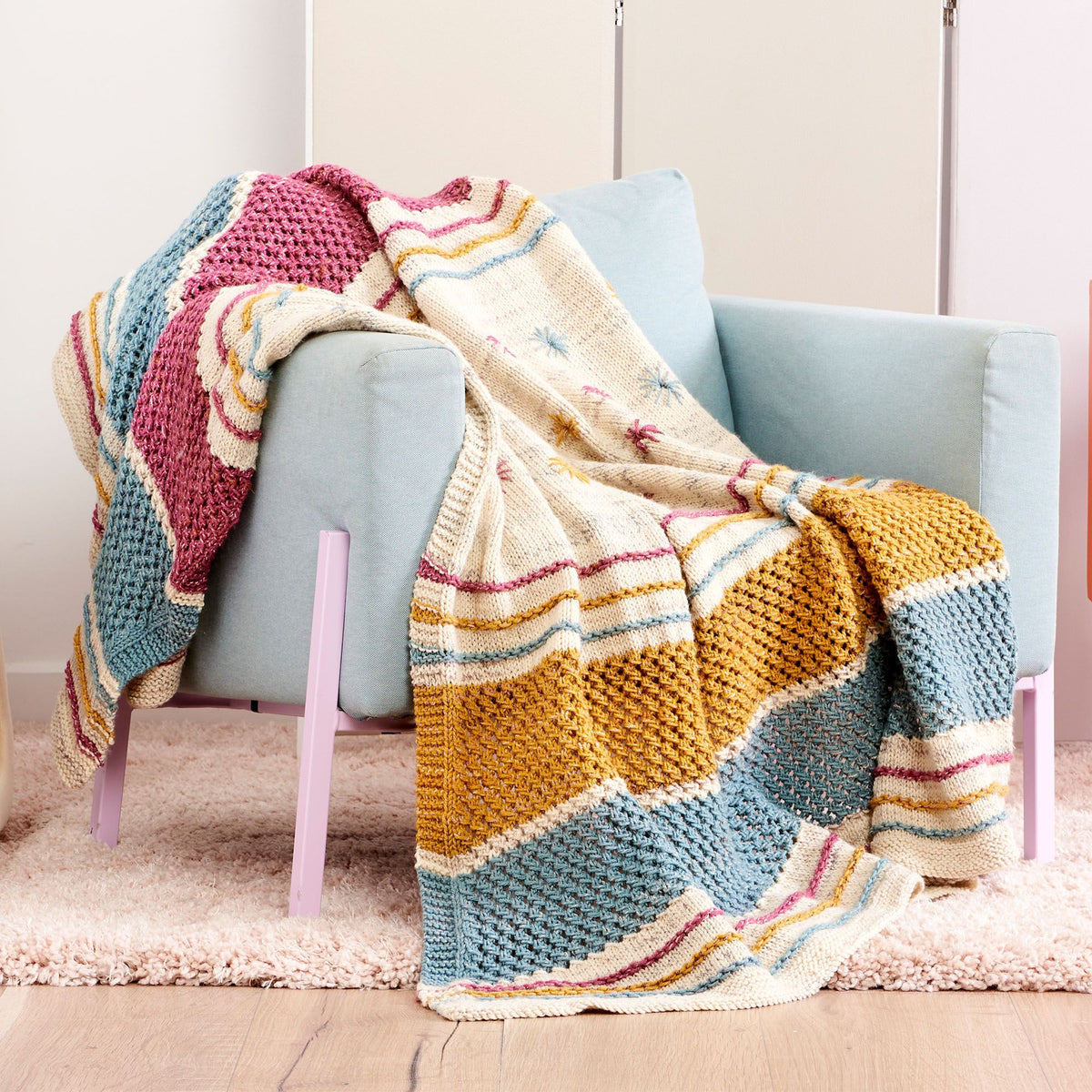 Knit Blanket made in Caron Jumbo Twirl Yarn