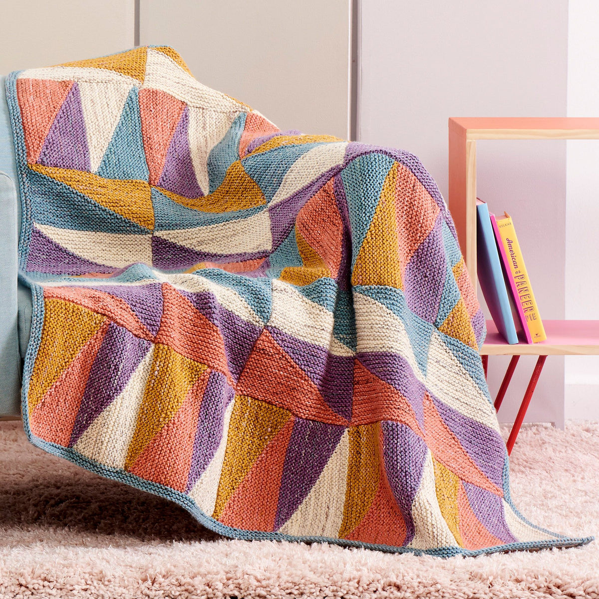 Knit Blanket made in Caron Jumbo Twirl Yarn