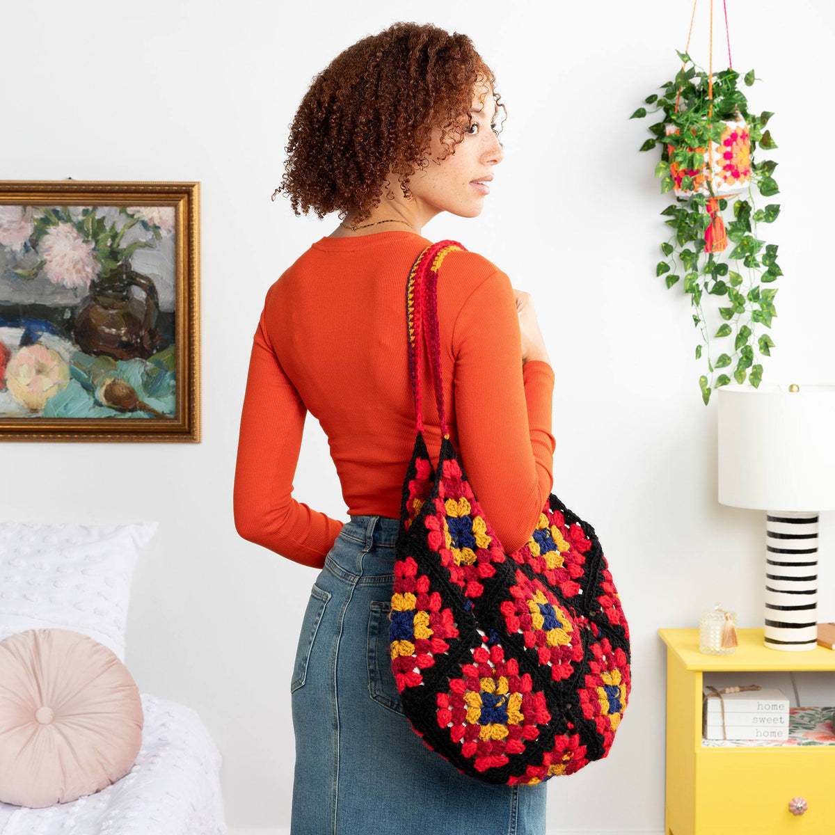 Crochet Tote Bag made in Red Heart All in One Granny Square Yarn