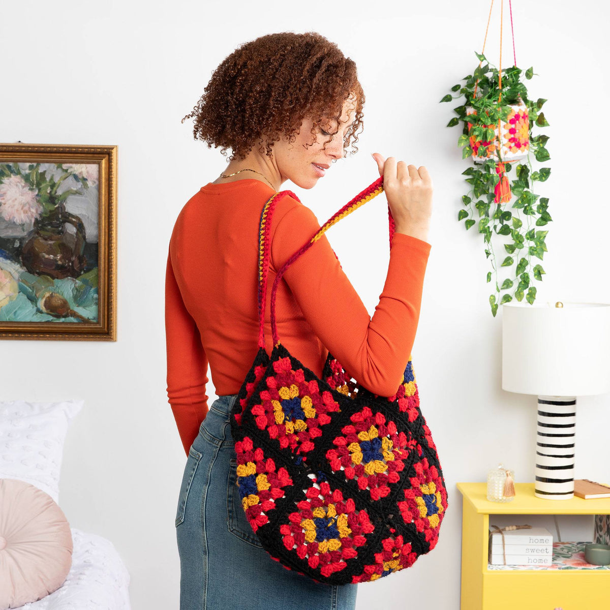 Crochet Tote Bag made in Red Heart All in One Granny Square Yarn