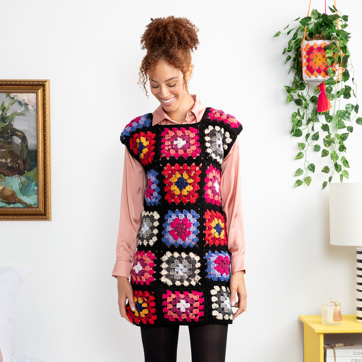 Crochet Dress made in Red Heart All in One Granny Square Yarn