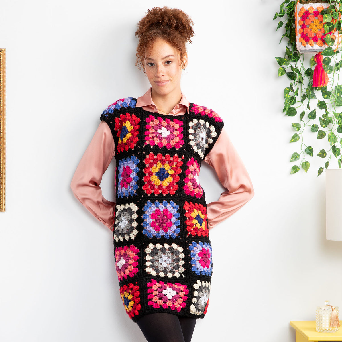 Crochet Dress made in Red Heart All in One Granny Square Yarn