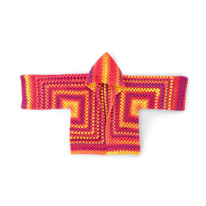 Red Heart Crochet Long Hooded Hexi Cardi Fruity Stripe