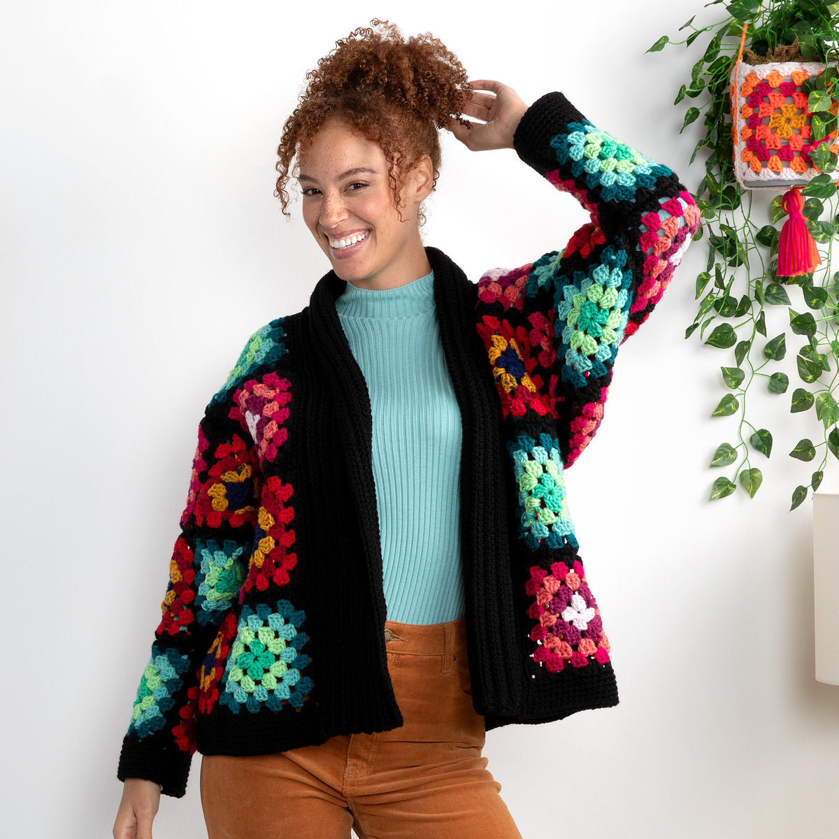 Crochet Cardigan made in Red Heart All in One Granny Square Yarn