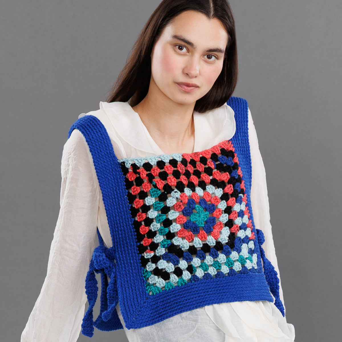 Crochet Square Up Tabard Vest made using Red Heart yarn