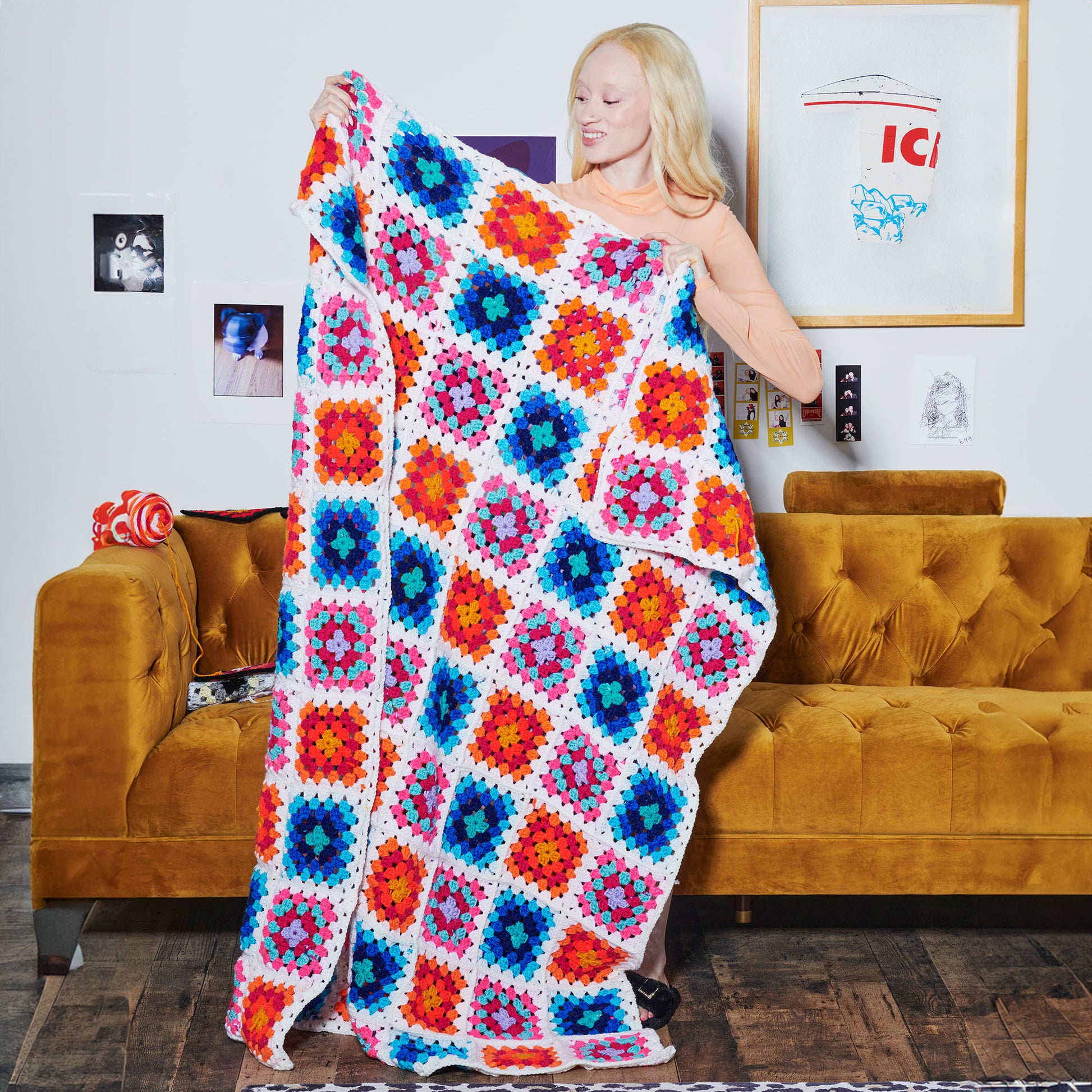 Free Red Heart Spectrum Dreams Crochet Granny Square Blanket Pattern