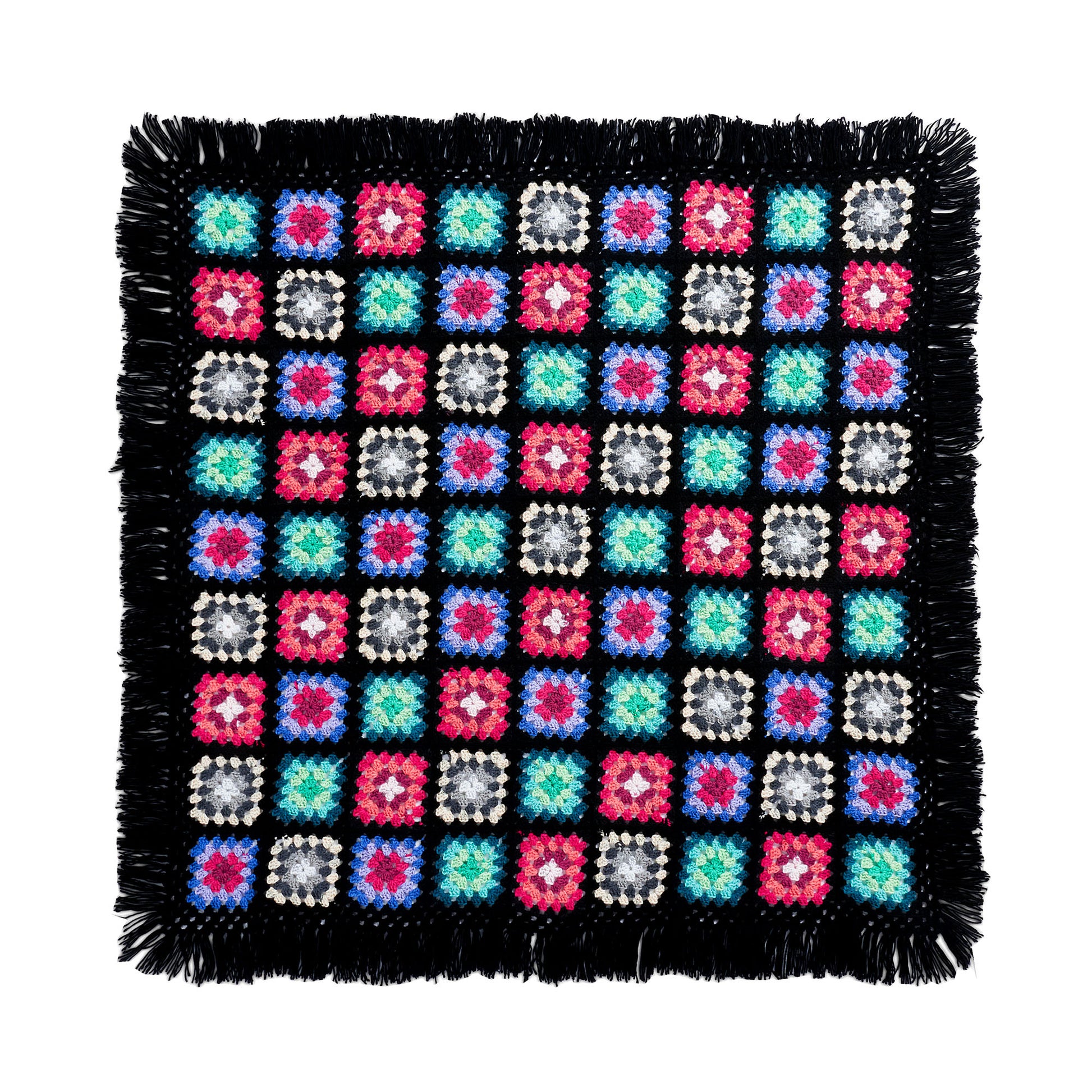 Free Red Heart Fiesta Fringe Crochet Granny Square Blanket Pattern