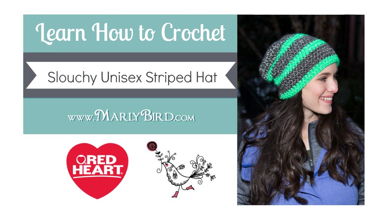 Red Heart Slouchy Unisex Striped Hat Crochet