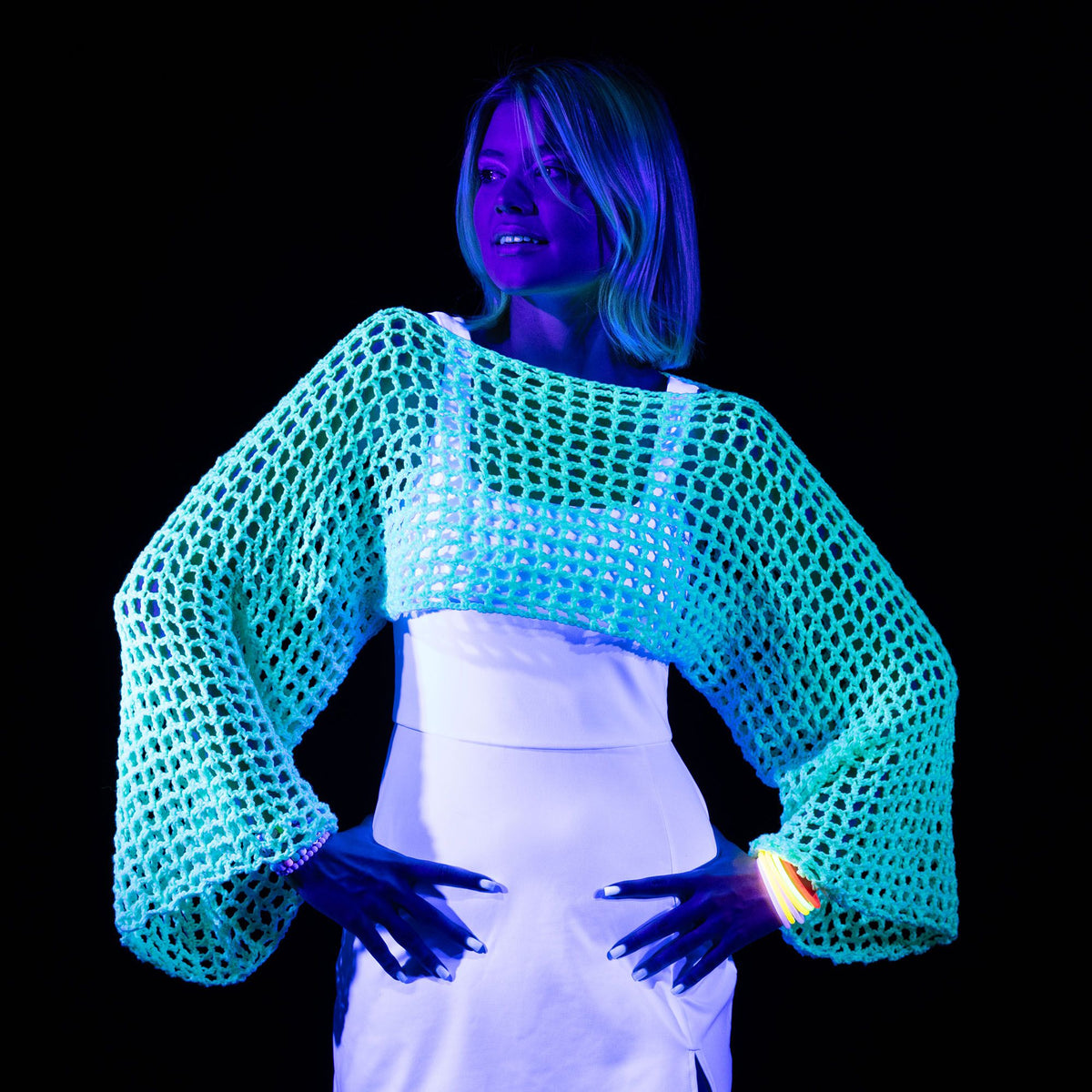 Crochet Lumina Mesh Sleeves made using Red Heart yarn