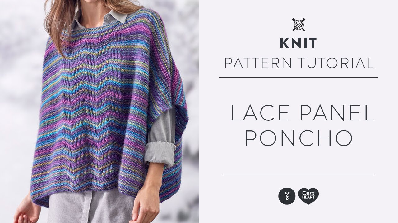 Red Heart Lace Panel Knit Poncho