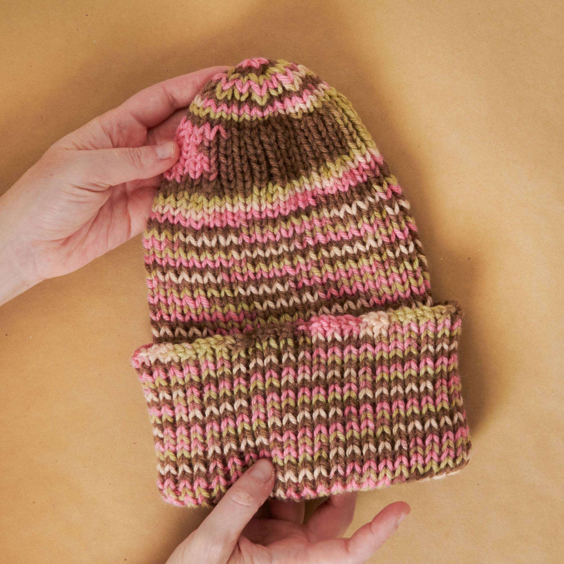 Free Red Heart Knit Bottom Up Ribbed Beanie Pattern