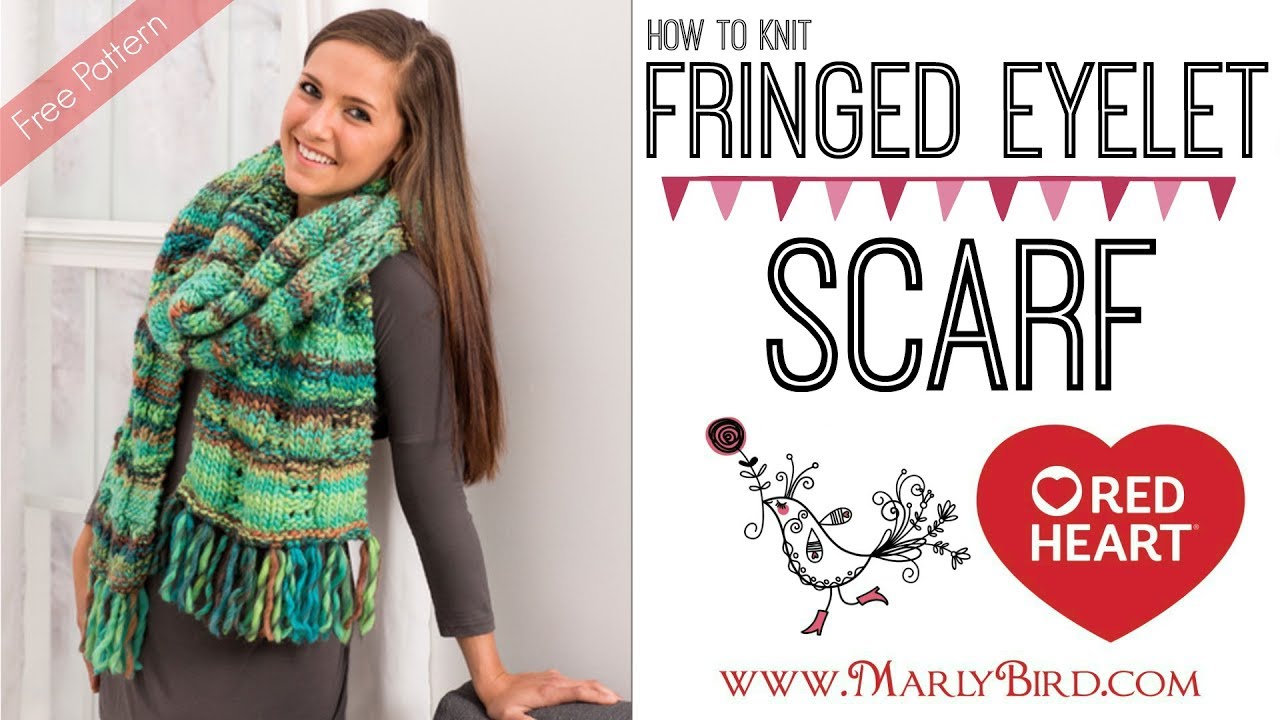 Red Heart Fringed Eyelet Scarf Knit