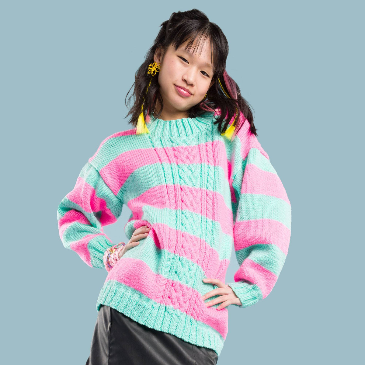 Knit Visual Cable Front Pullover made using Red Heart yarn