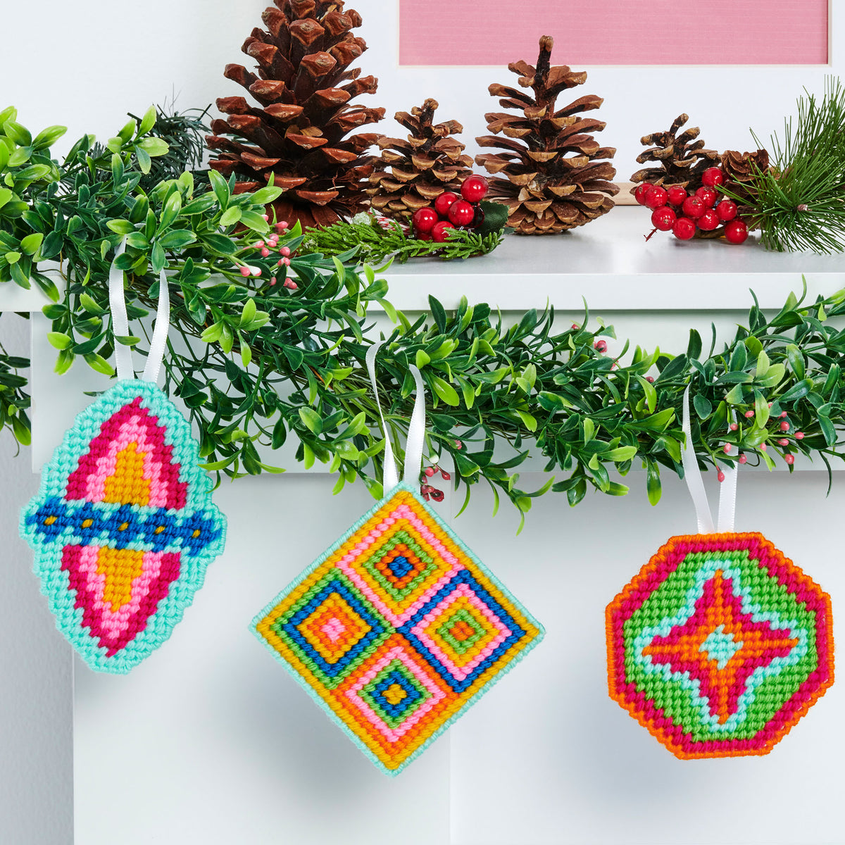 Craft Ornaments made in Red Heart Super Saver Yarn