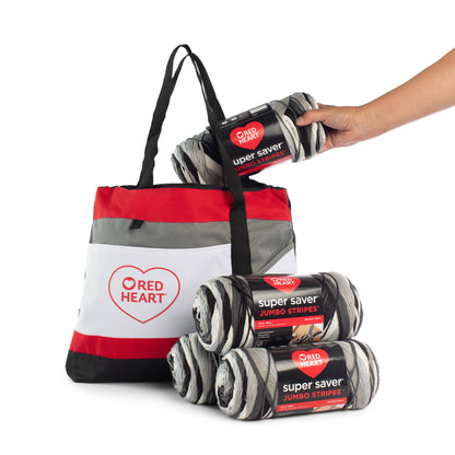 Red Heart Super Saver Jumbo Value Pack with Tote bag - Clearance item Newspaper Stripe