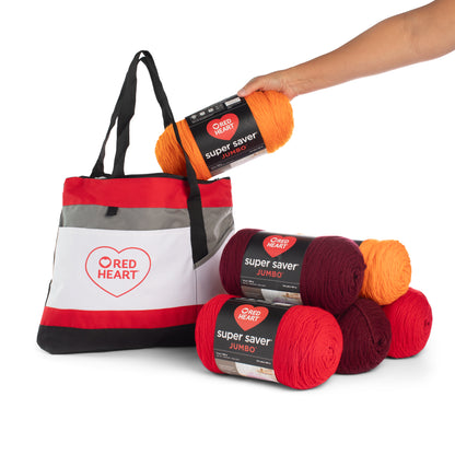 Red Heart Super Saver Jumbo Value Pack with Tote bag - Clearance item Pumpkin & Cherry Red & Claret