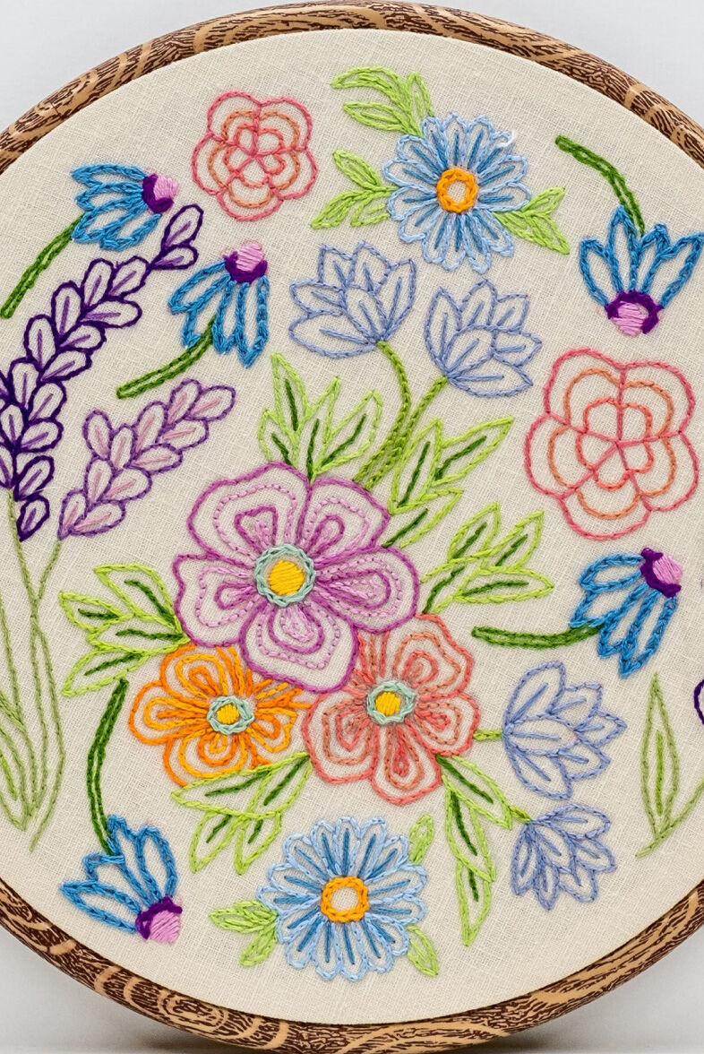 floral embroidery on hoop