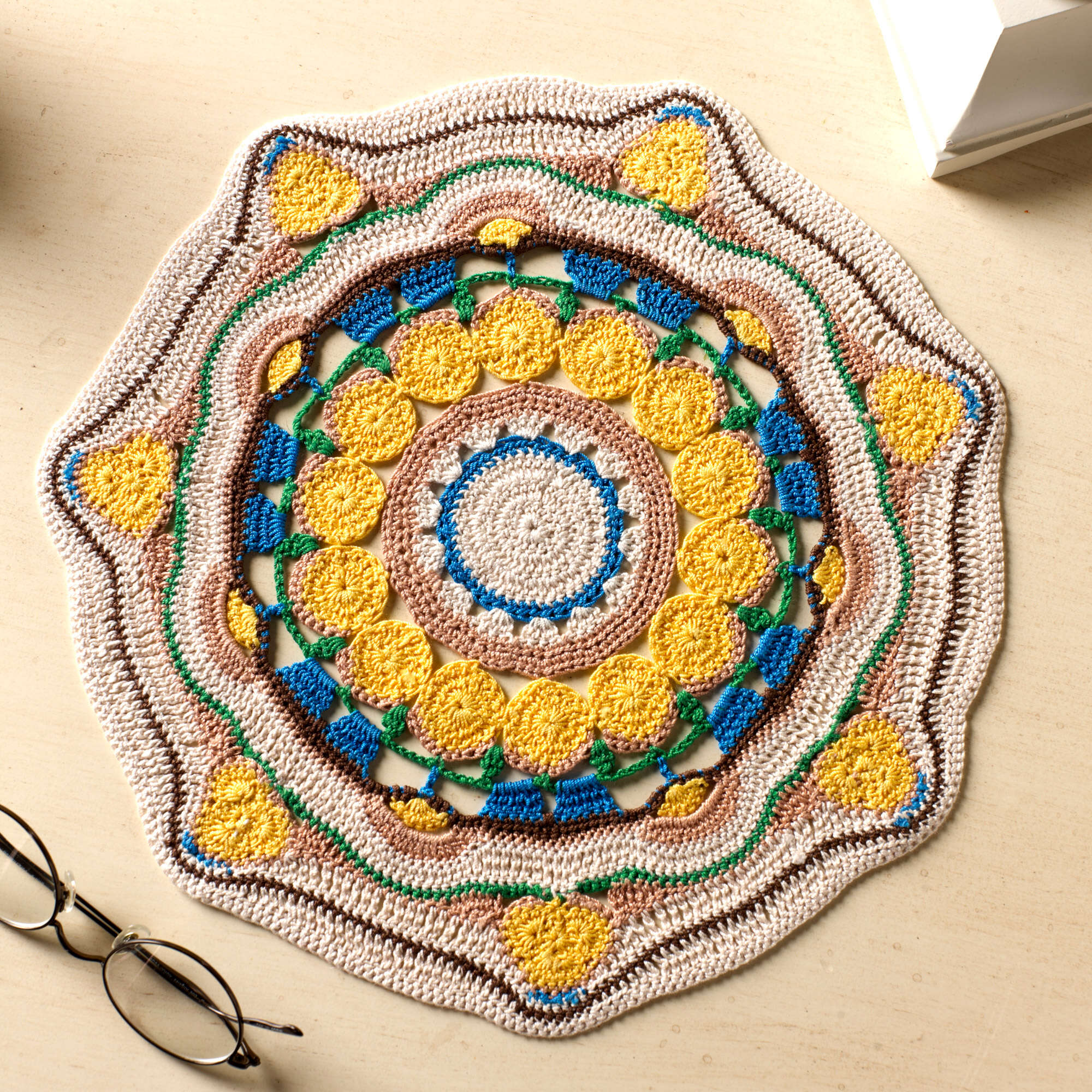 Free Experienced Aunt Lydia's Sun Blossom Mandala Doily Crochet Pattern Yarnspirations