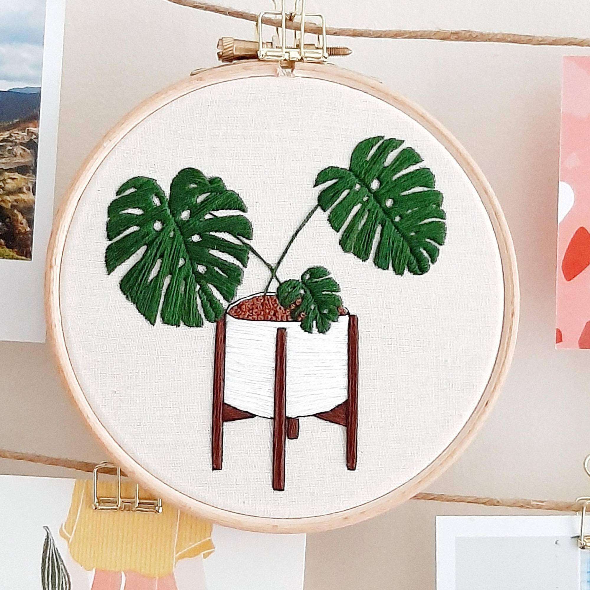 monstera embroidery Free Easy Anchor Monstera Love Hand Embroidered Design Embroidery Pattern