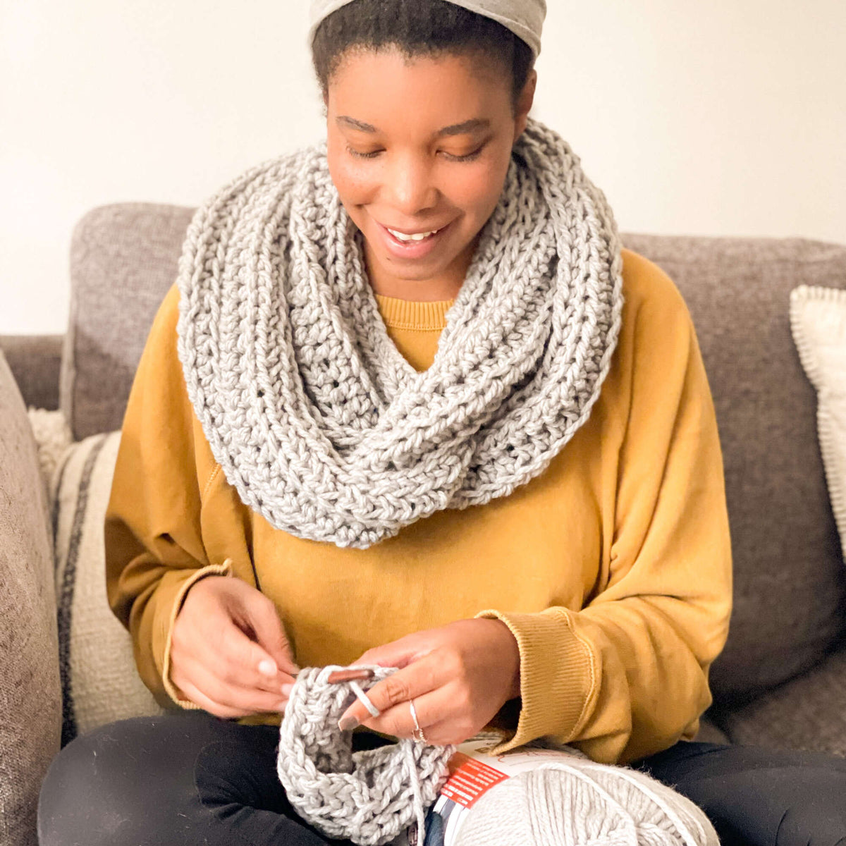 Crochet Cowl made in Bernat Softee Chunky yarn
