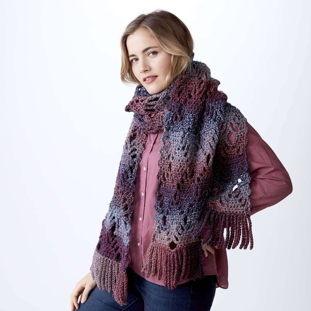 Crochet Scarf made in Bernat Wavelength yarn