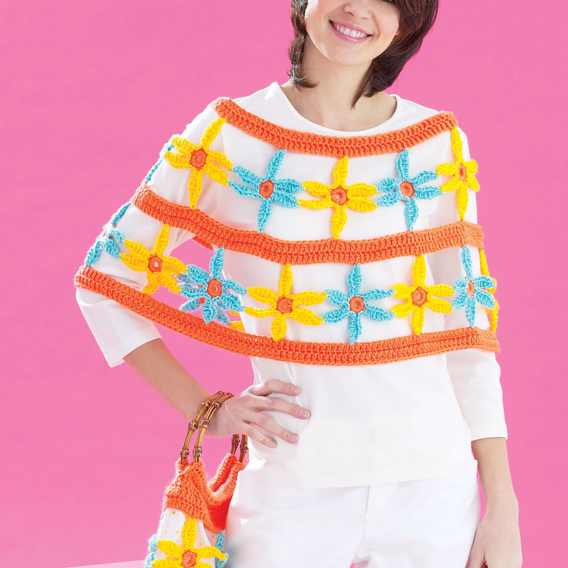Free Bernat Daisy Chain Poncho And Bag Crochet Pattern