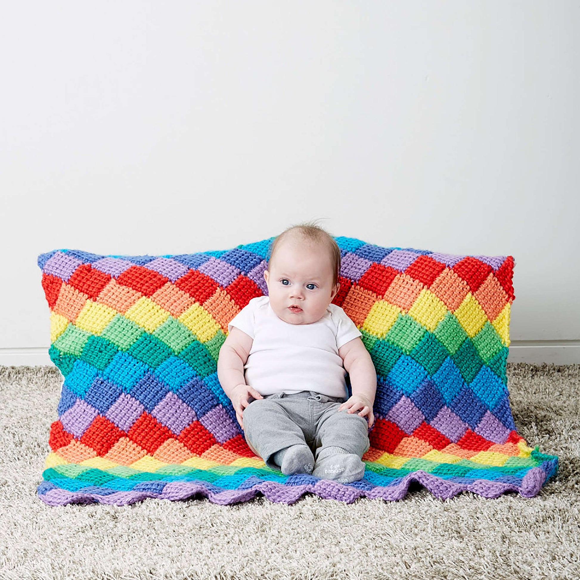 Free Bernat Tunisian Crochet Entrelac Baby Blanket Pattern