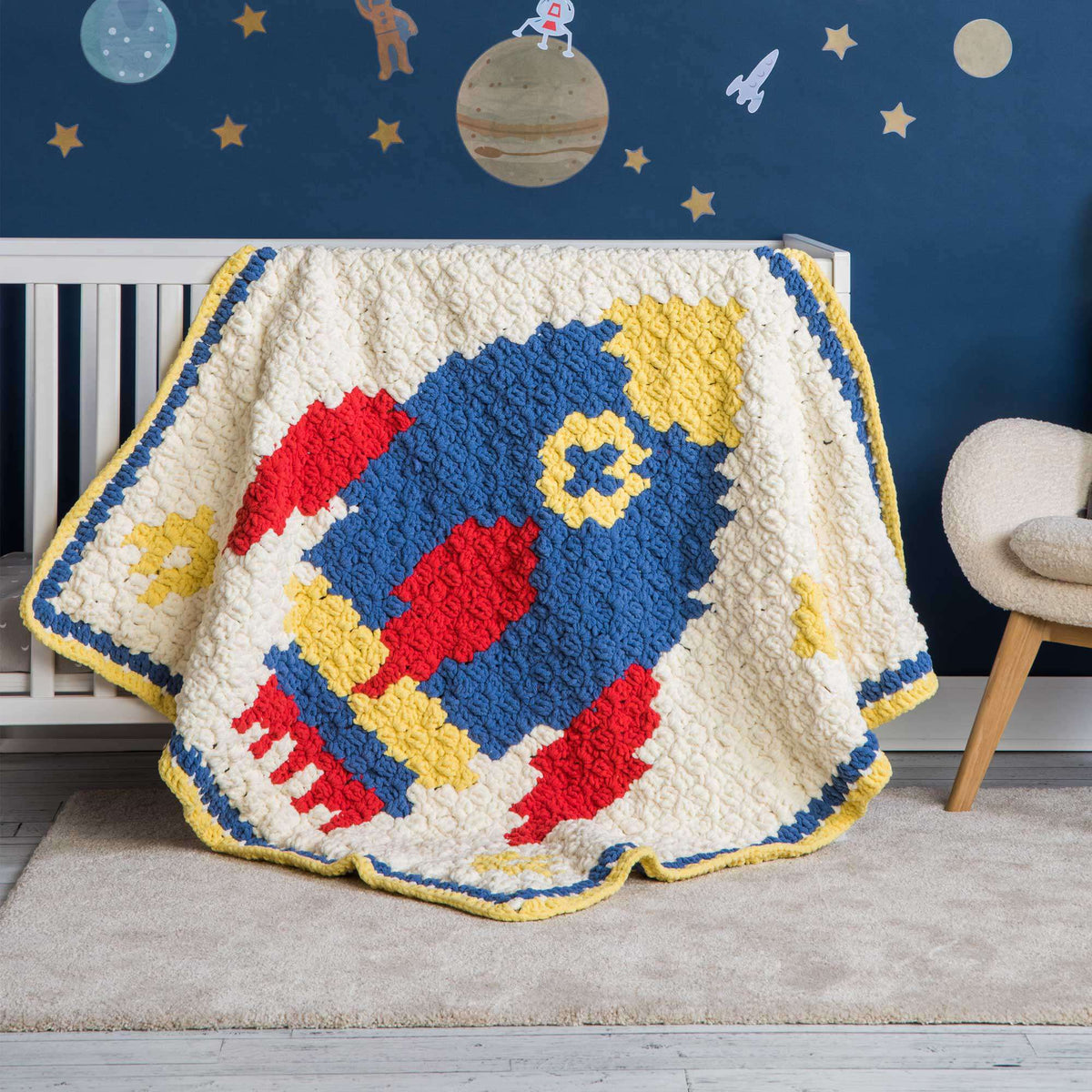 Crochet Blanket made in Bernat Baby Blanket Sparkle yarn