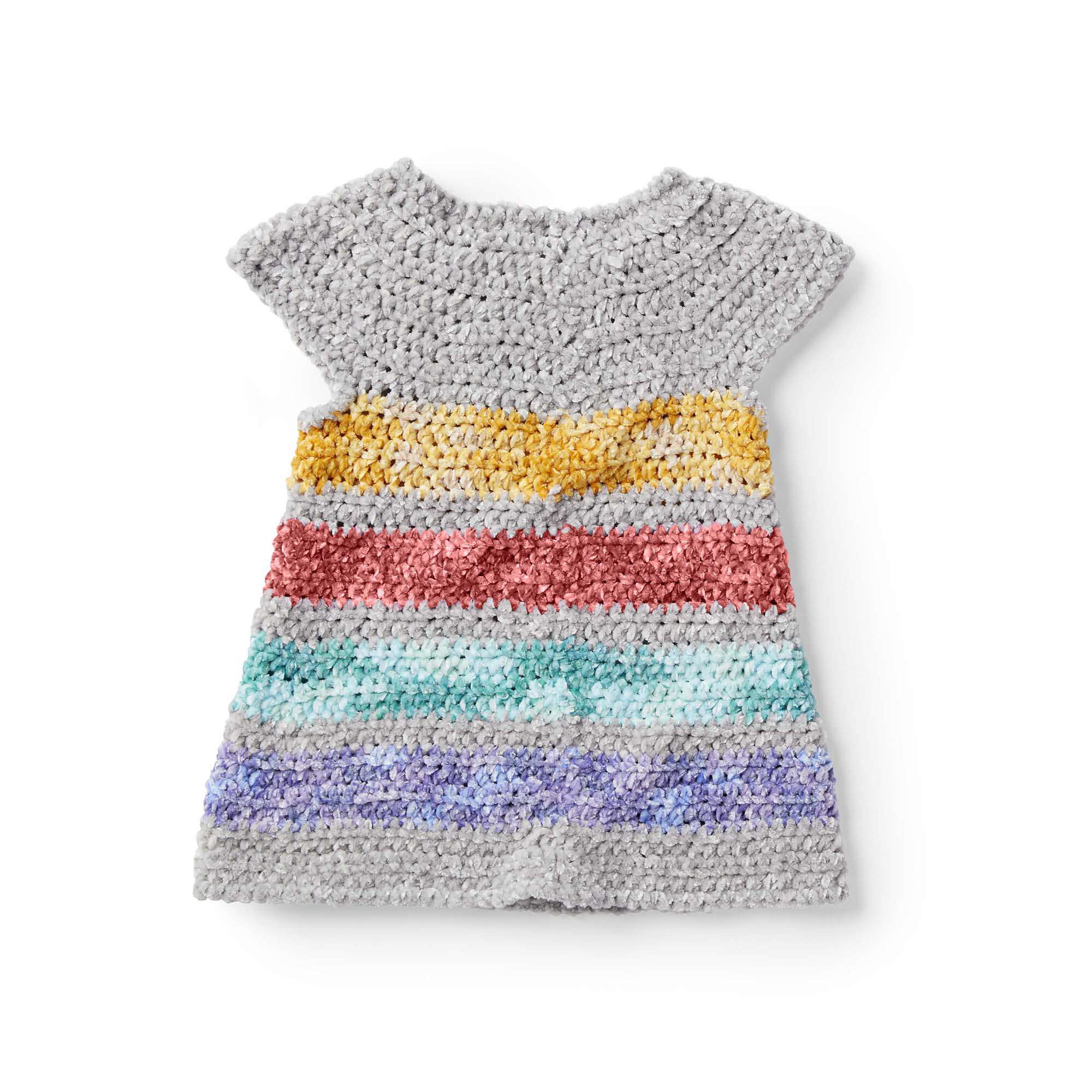 Free Easy Bernat Rainbow Jumper Dress Crochet Pattern